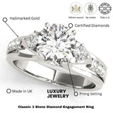 Lab Grown Round Diamond 3 Stone Art Design Engagement Ring