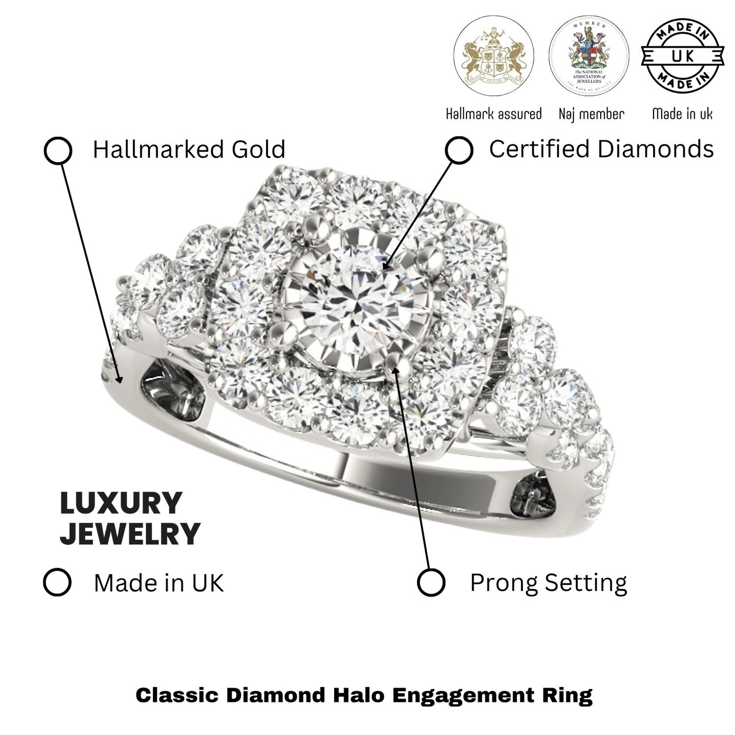 Lab Grown Round Diamond Halo Engagement Ring