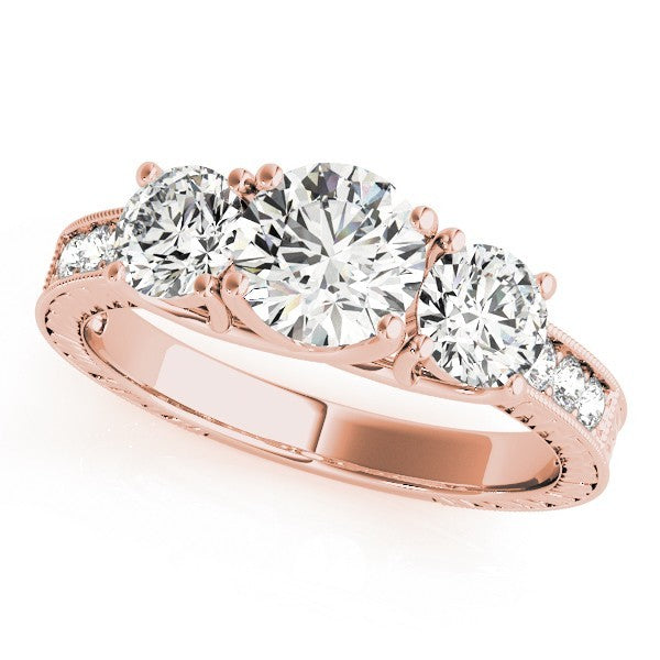 Lab Grown Round Diamond 3 Stone Engagement Ring Platinum