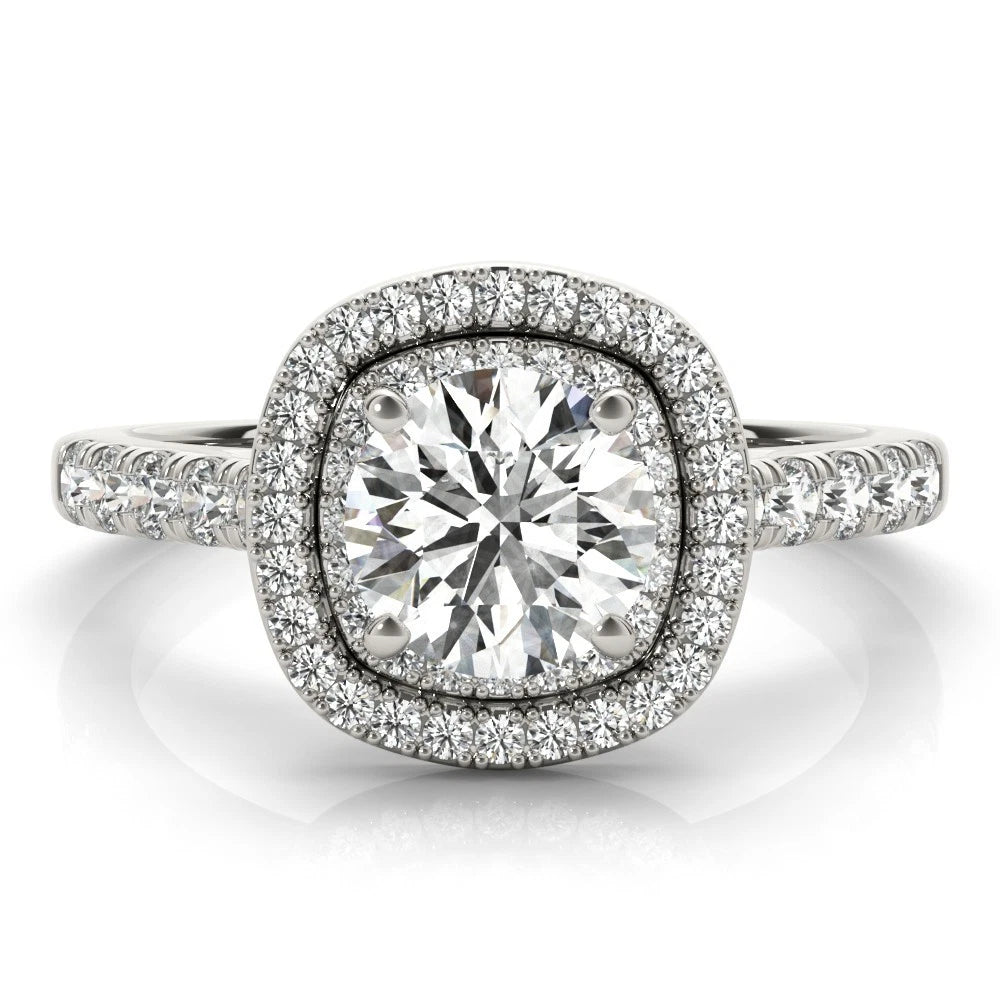 Lab Grown Round Cut Diamond Halo Engagement Ring