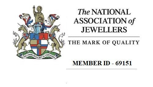 Logo of The National Association of Jewellers with a coat of arms and member ID on a white background