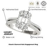 Lab Grown Emarald Diamond Halo Engagement Ring