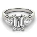 Lab-Grown Emerald Cut Diamond Trilogy Engagement Ring 18K White Gold