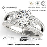 Lab Grown Round Diamond 3 Stone Engagement Ring