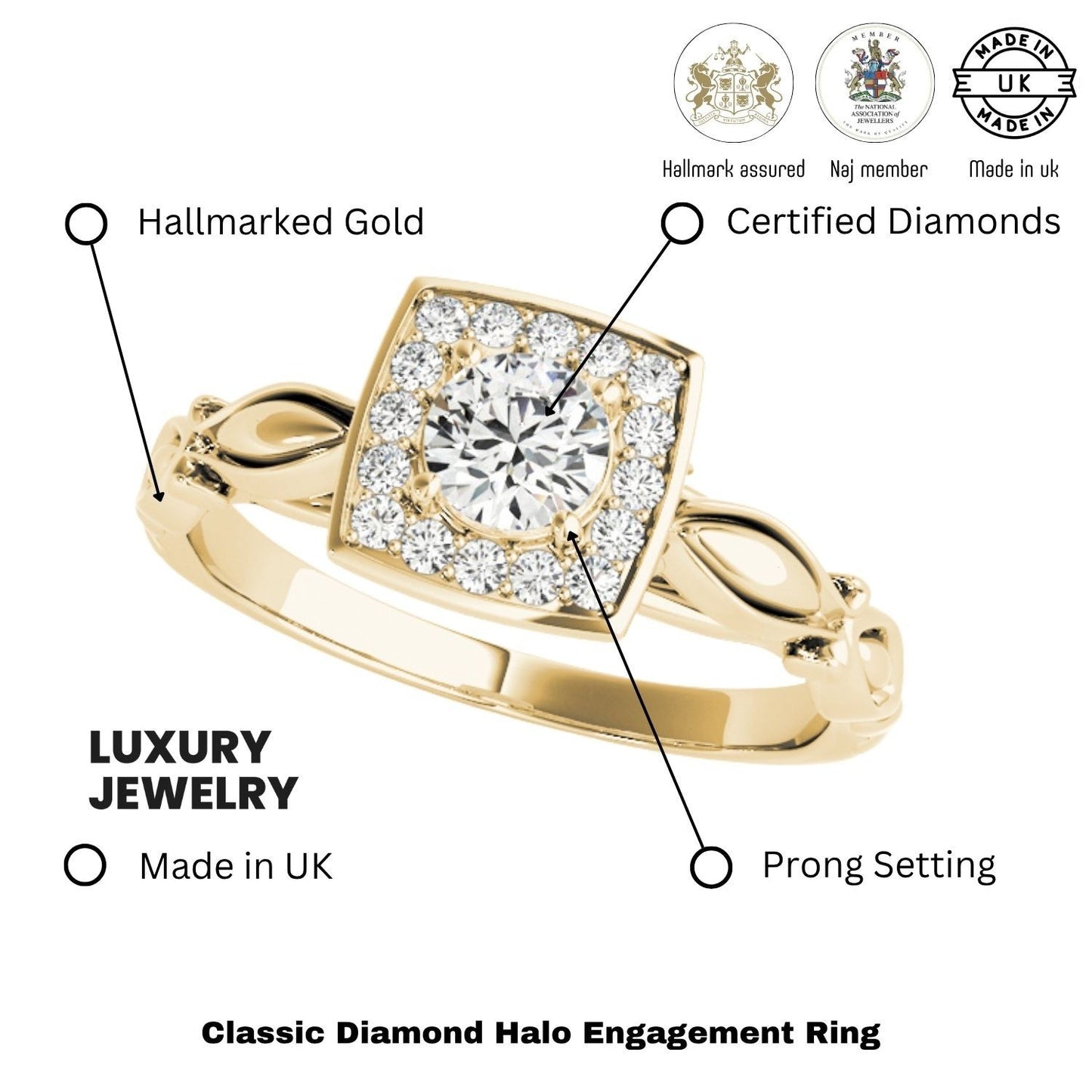 Lab Grown Round Diamond Halo Engagement Ring