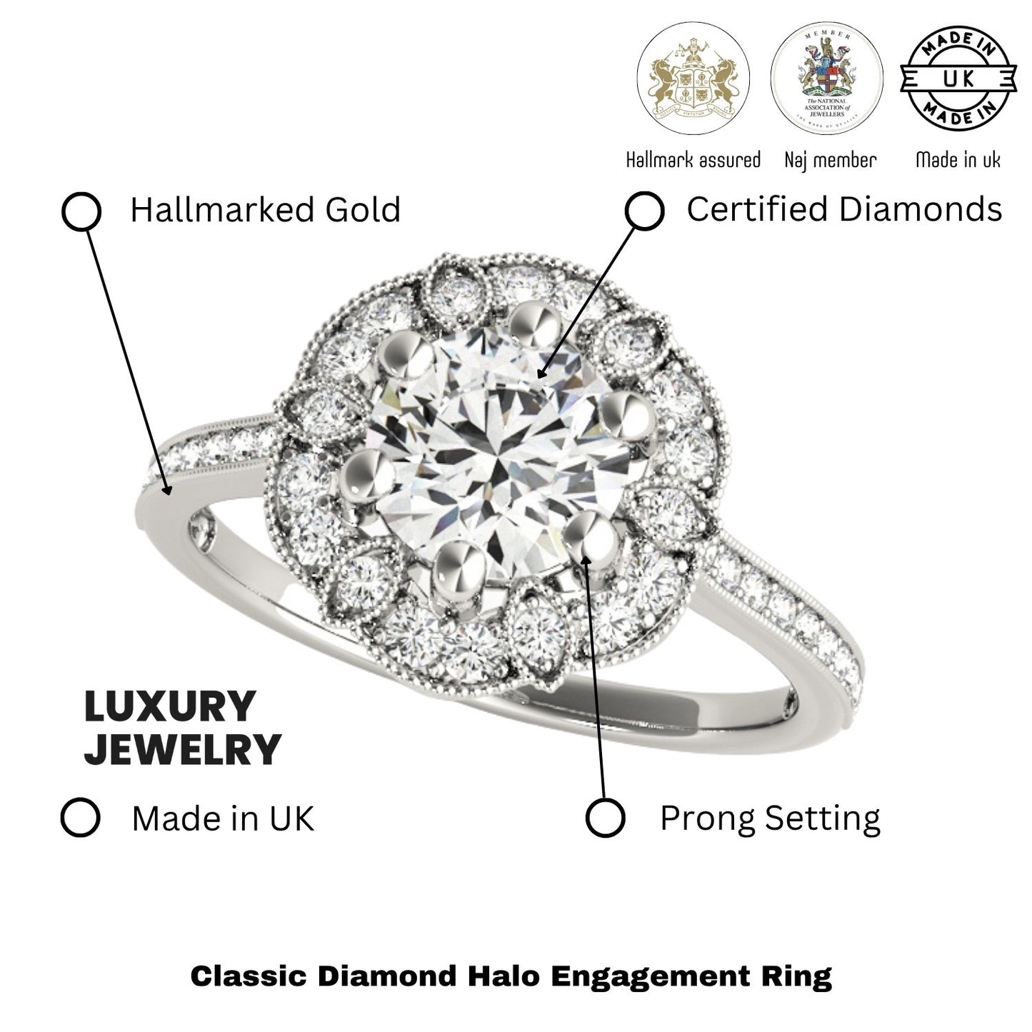 Lab Grown Round Diamond Halo Engagement Ring