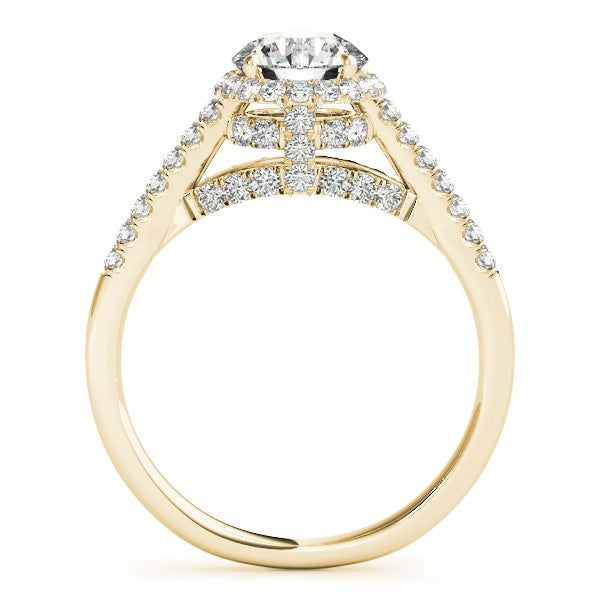 Lab Grown Round Diamond Halo Engagement Ring 18K Yellow Gold