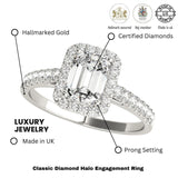 Lab Grown Emarald Diamond Halo Engagement Ring
