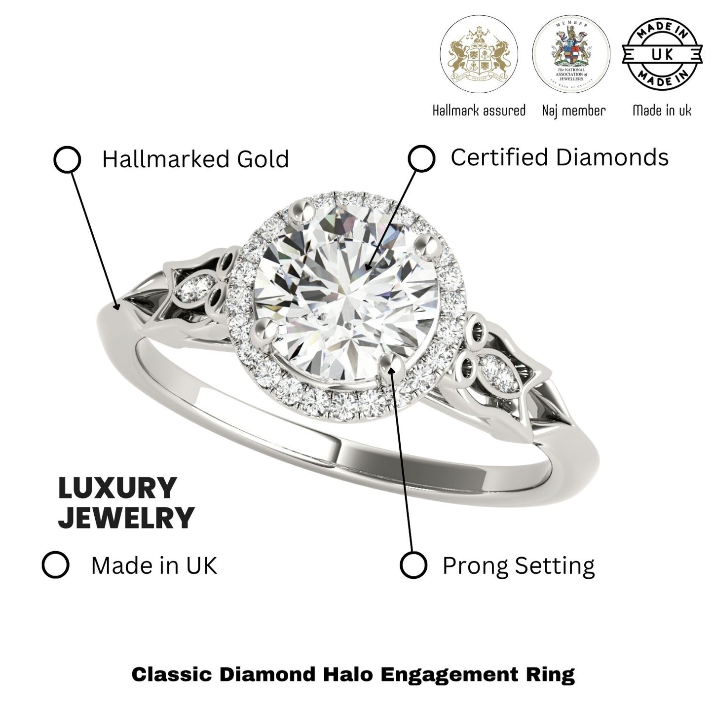 0.50-2.00 Ct DE/VS Lab-Grown Diamond Halo Engagement Ring in Platinum