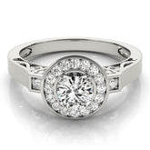 Lab Grown Round Diamond Halo Engagement Ring 18K White Gold