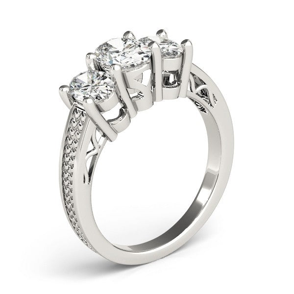 Lab-Grown Oval Diamond 3 Stone Engagement Ring In 18K White Gold