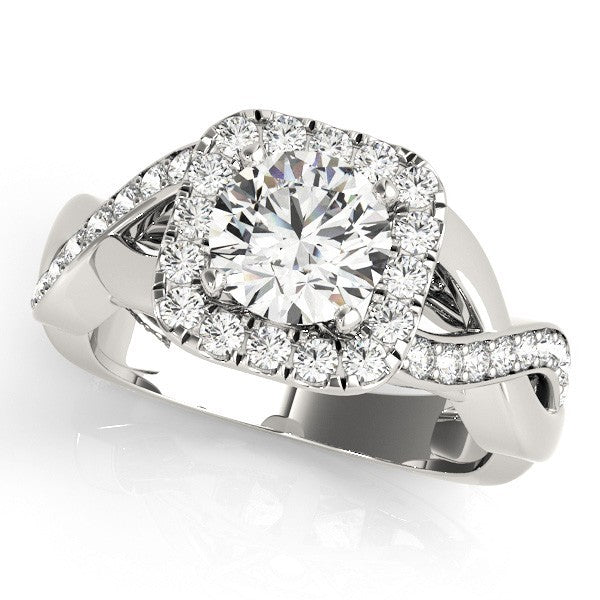 Lab Grown Round Diamond Halo Engagement Ring 18K White Gold