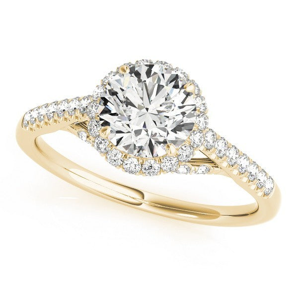 Lab Grown Round Diamond Halo Engagement Ring 18K Yellow Gold