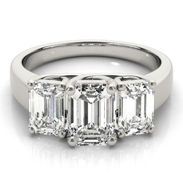 Lab Grown Emerald Cut Diamond Ring 18K Yellow Gold Trilogy Ring