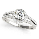 Lab Grown Round Diamond Halo Engagement Ring 18K White Gold