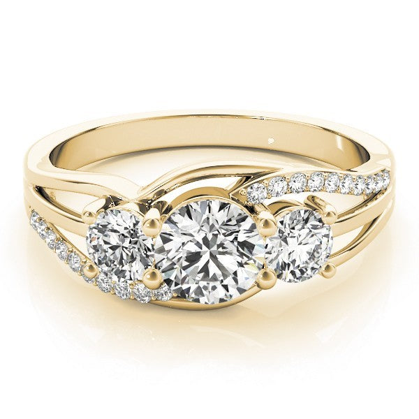 Gold ring with three diamonds on a white background