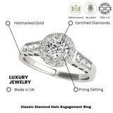 Lab Grown Round Cut Diamond Halo Engagement Ring Platinum