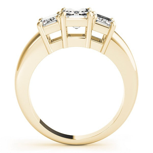 Lab Grown Emerald Cut Diamond Ring 18K Yellow Gold 3 Stone Ring