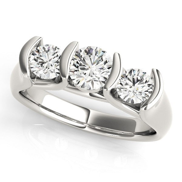Lab Grown Round Diamond 3 Stone Engagement Ring Platinum -Bar Set