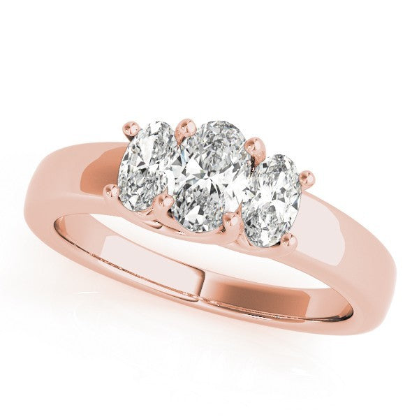 Lab-Grown Oval Cut Diamond Trilogy Engagement Ring 18K White Gold