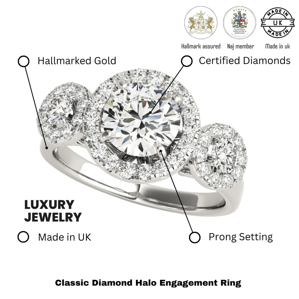 Lab Grown Round Cut Diamond Halo Engagement Ring