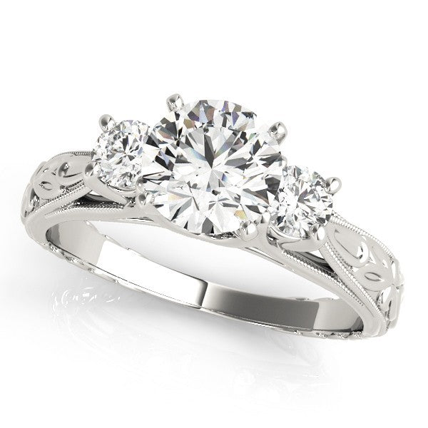 Lab Grown Round Diamond Art Designer 3 Stone Engagement Ring Platinum