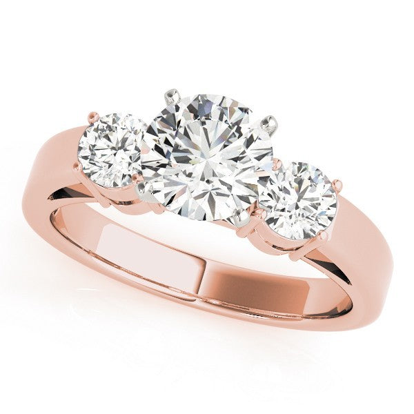Lab Grown Round Diamond Prong Set 3 Stone Engagement Ring Platinum