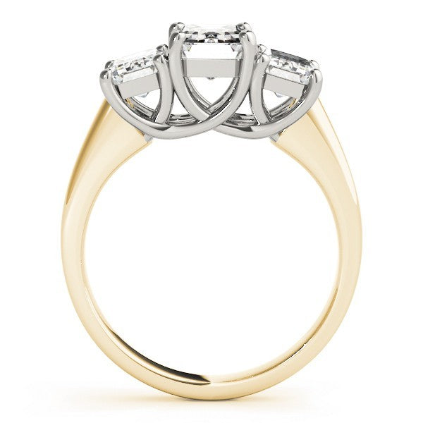 Lab Grown Emerald Cut Diamond Ring 18K Yellow Gold Trilogy Ring