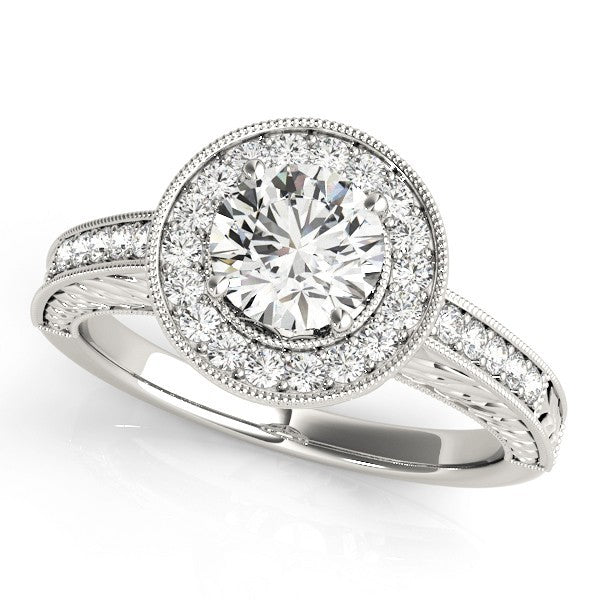 Lab Grown Round Cut Diamond Halo Engagement Ring