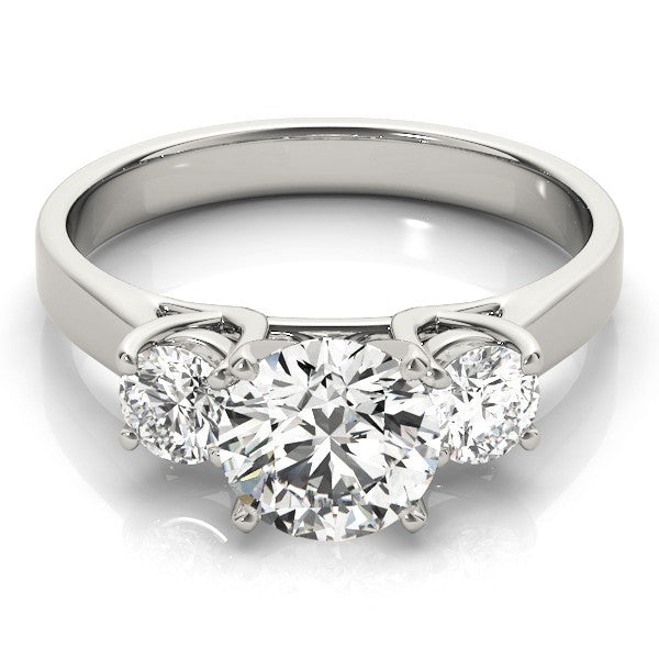 Silver ring with three diamonds on a white background