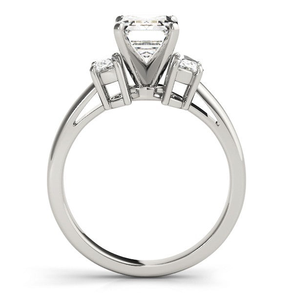 Lab-Grown Emerald Cut Diamond Trilogy Engagement Ring 18K White Gold