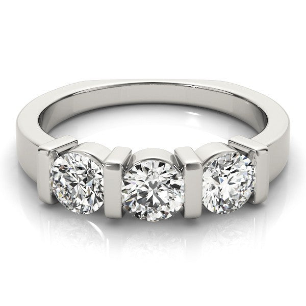 2.00Ct Lab Grown Round Diamond Bar Set 3 Stone Engagement Ring Platinum