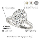 2.00 Ct DE/VS Lab Grown Round Diamond Halo Engagement Ring in Platinum