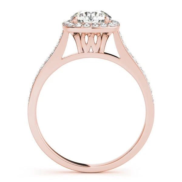 Lab Grown Round Cut DE/VS Diamond Halo Engagement Ring