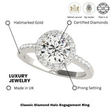 2.00Ct DE/VS Lab Grown Round Diamond Halo Engagement Ring 18K White Gold