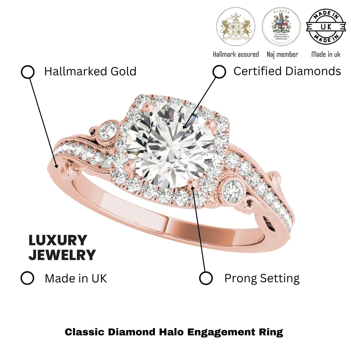 Lab Grown Round Diamond Halo Engagement Ring