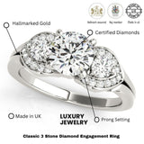 2.00 Ct Lab Grown 3 Stone With Side Halo Diamond Engagement Ring Platinum