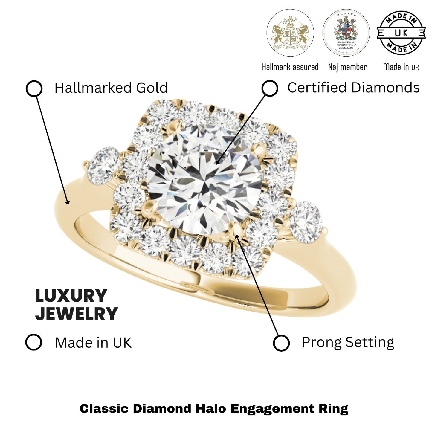 Lab Grown Round Diamond Halo Engagement Ring