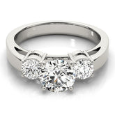 Lab Grown Round Diamond Prong Set 3 Stone Engagement Ring Platinum