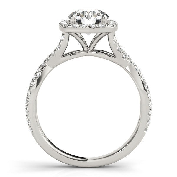 Lab Grown Round Diamond Halo Engagement Ring 18K White Gold