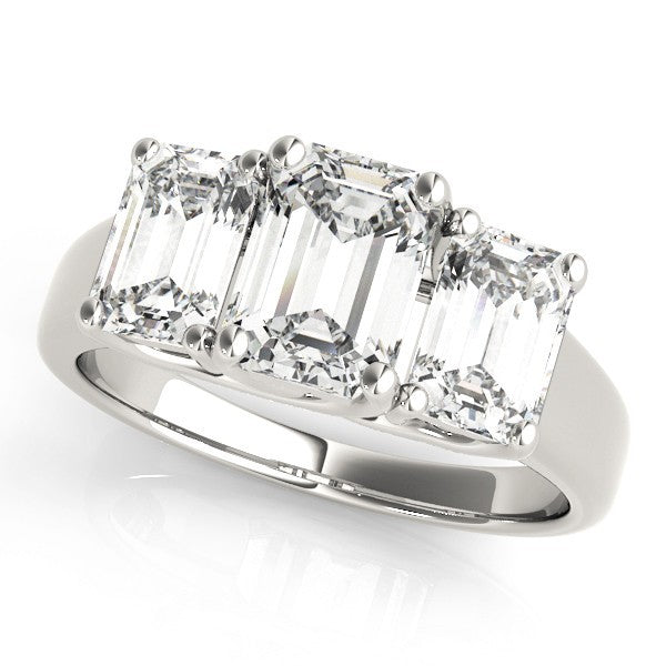 Lab Grown Emerald Cut Diamond Ring 18K Yellow Gold Trilogy Ring
