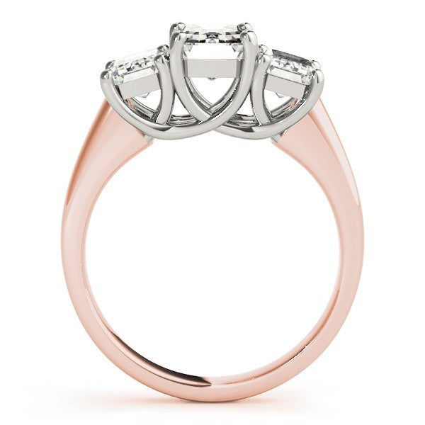 Lab Grown Emerald Cut Diamond Ring 18K Yellow Gold Trilogy Ring