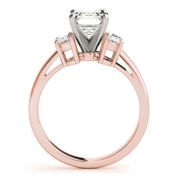 Lab-Grown Emerald Cut Diamond Trilogy Engagement Ring 18K White Gold