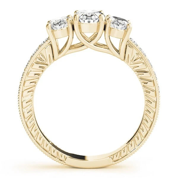 18K Gold Oval Cut Trilogy Engagement Ring – 2Ct DE/VS Lab Grown Diamond