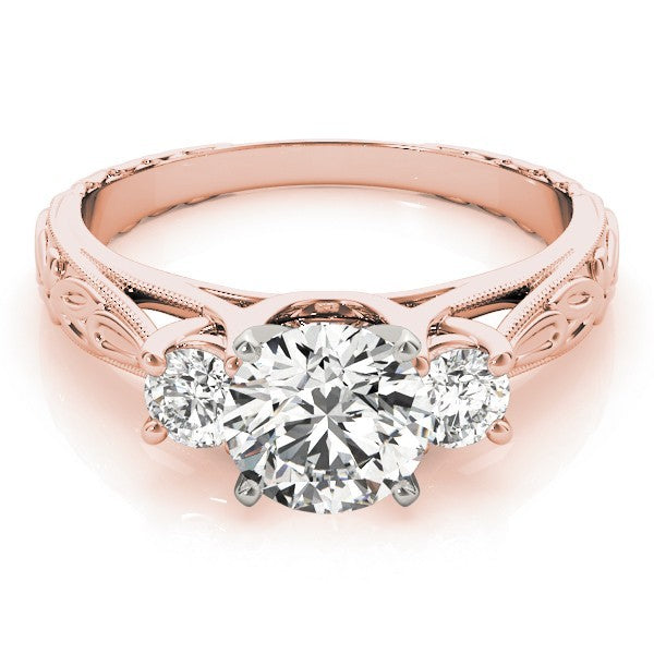 Lab Grown Round Diamond Art Designer 3 Stone Engagement Ring Platinum