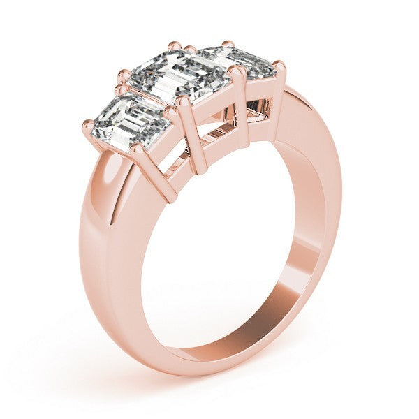 Lab Grown Emerald Cut Diamond Ring 18K Yellow Gold 3 Stone Ring