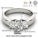 2.00Ct Lab Grown Round Brilliant Cut Diamond 3 Stone Engagement Ring Platinum