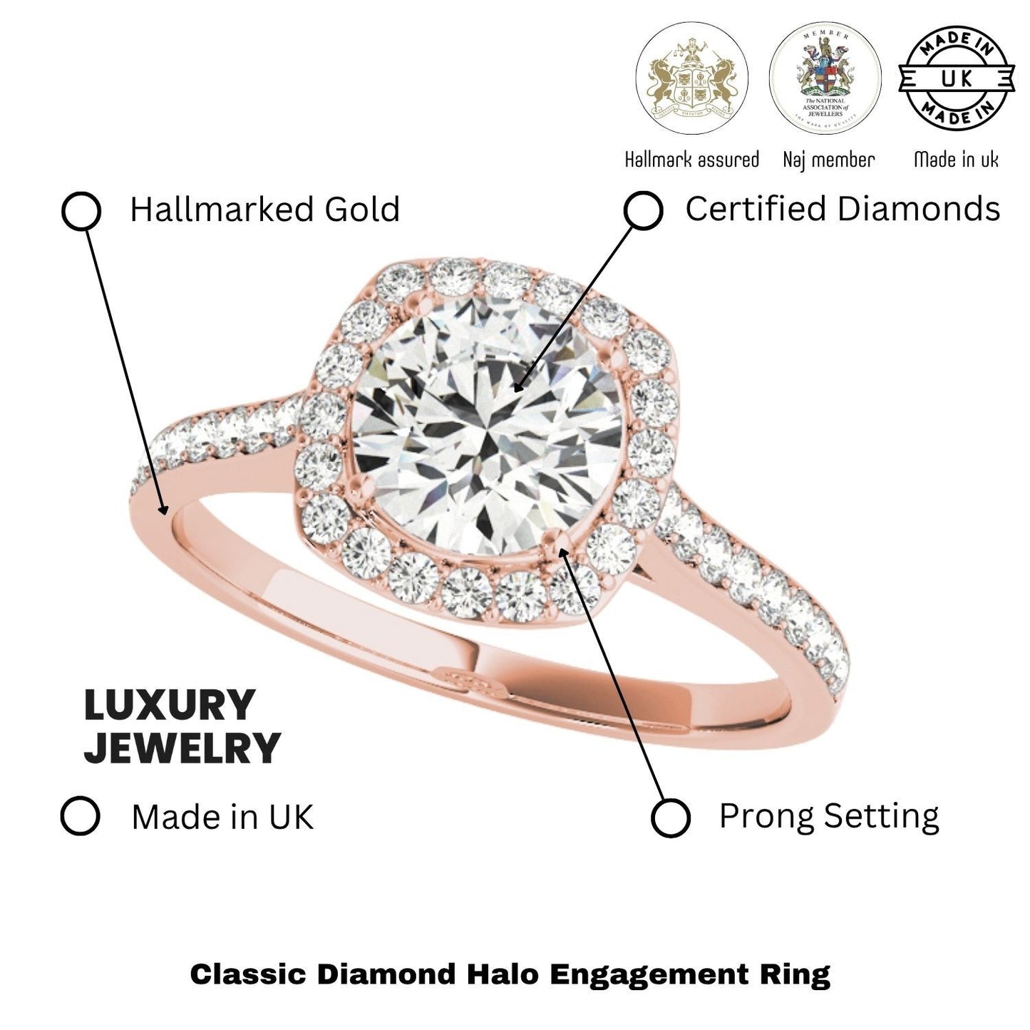 Lab Grown Round Diamond Halo Engagement Ring