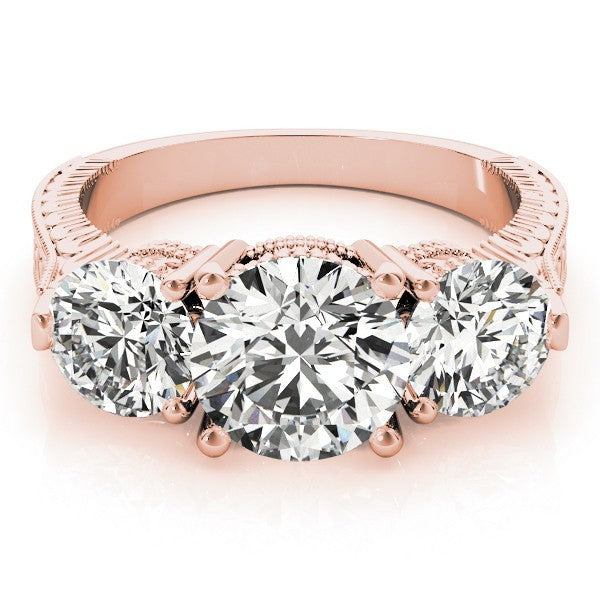 Platinum Lab Grown Diamond Trilogy Engagement Ring Art Deco Designer 2CT DE/VS