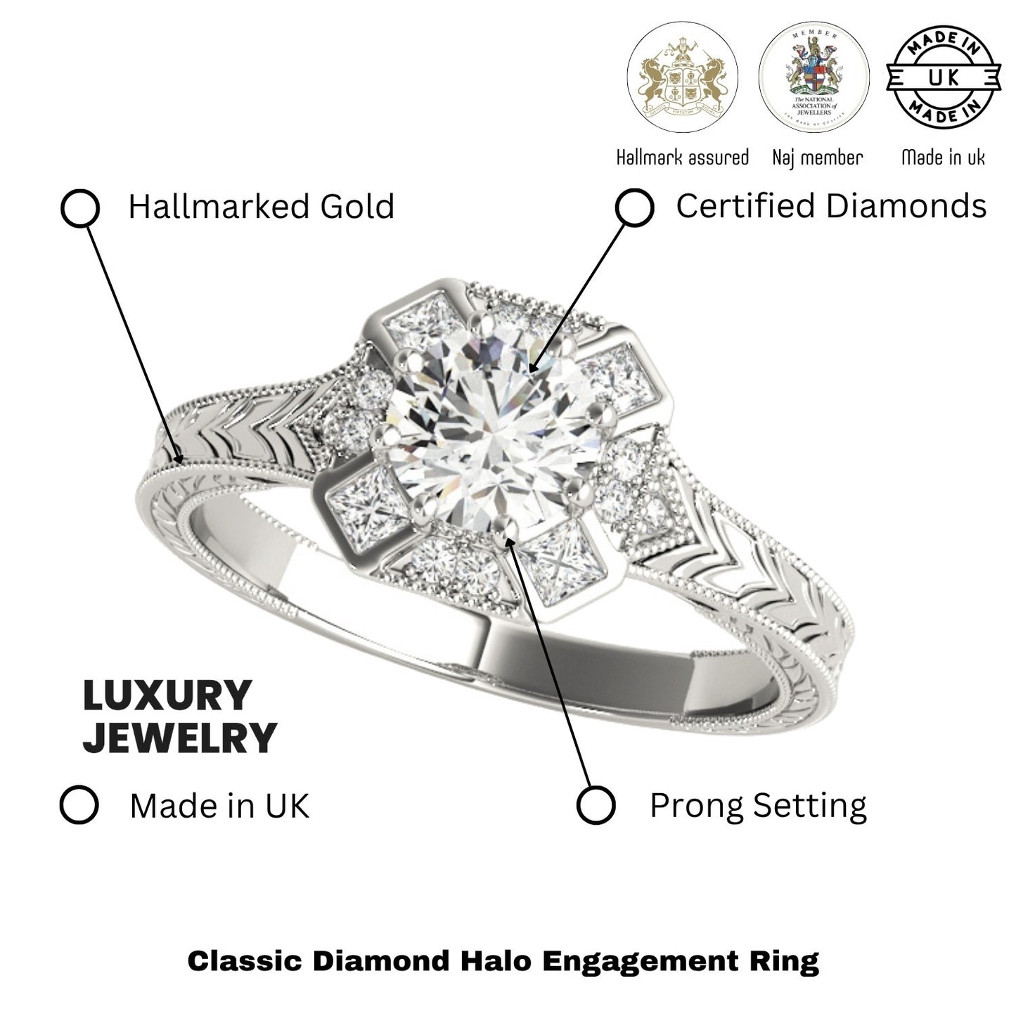 Lab Grown Round Diamond Halo Engagement Ring